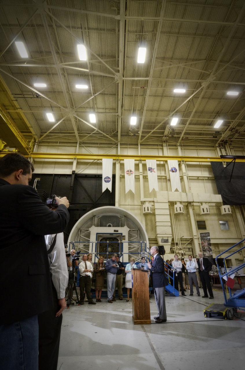 NASA Administrator Charlie Bolden tours the Orion mockups in Bldg. 9 at Johnson Space Center in Houston followed by a short Q&amp;A in front of the mockup on Sept. 26, 2011. Part of Batch image transfer from Flickr. 
