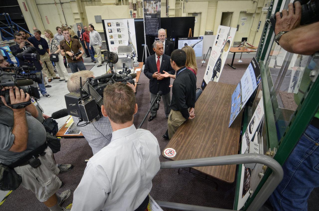 NASA Administrator Charlie Bolden and Orion Program Manager Mark Geyer tour the Orion mockups in Bldg. 9 at Johnson Space Center in Houston followed by a short Q&amp;A in front of the mockup on Sept. 26, 2011. Part of Batch image transfer from Flickr. 