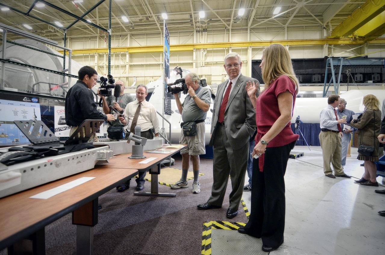JSC Director Mike Coats tours the Orion mockups in Bldg. 9 at Johnson Space Center in Houston followed by a short Q&amp;A in front of the mockup on Sept. 26, 2011. Part of Batch image transfer from Flickr. 