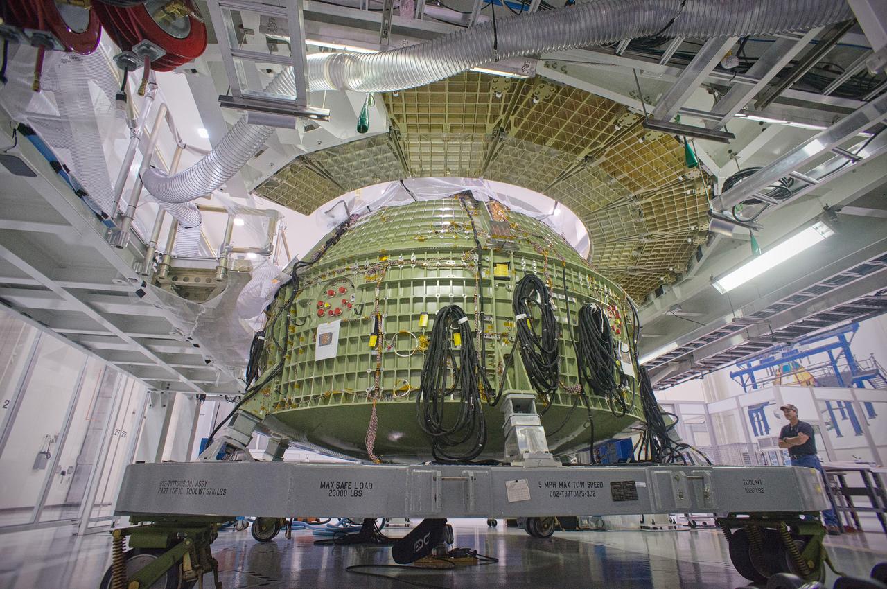 The Exploration Flight Test-1 (EFT-1) Orion service module in the Operations and Checkout (O&amp;C) Building at NASA’s Kennedy Space Center on Dec. 31, 2011. Part of Batch image transfer from Flickr. 