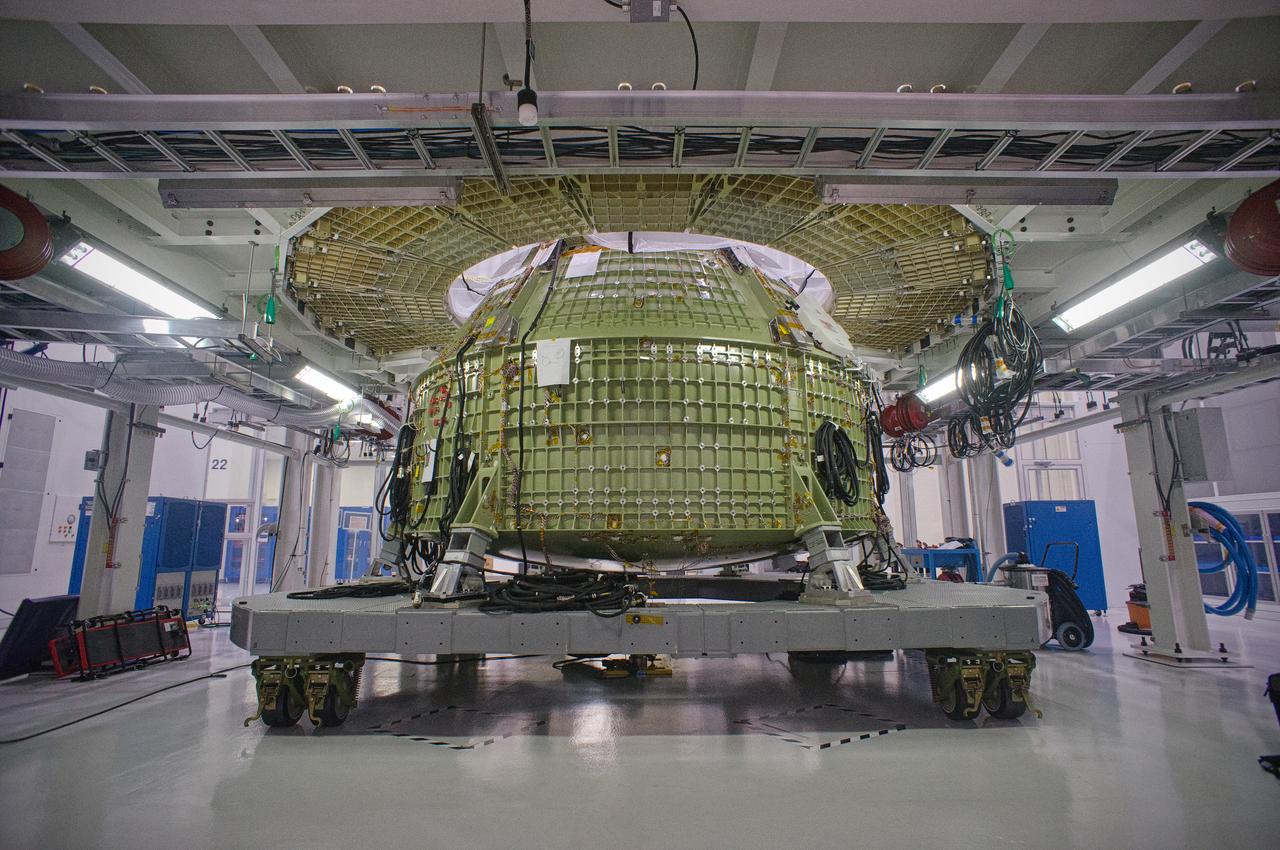 The Exploration Flight Test-1 (EFT-1) Orion service module in the Operations and Checkout (O&amp;C) Building at NASA’s Kennedy Space Center on Dec. 31, 2011. Part of Batch image transfer from Flickr. 