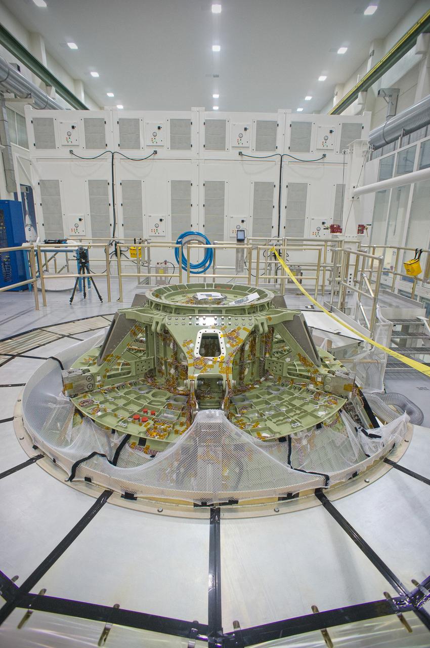 The Exploration Flight Test-1 (EFT-1) Orion service module in the Operations and Checkout (O&amp;C) Building at NASA’s Kennedy Space Center on Dec. 31, 2011. Part of Batch image transfer from Flickr. 