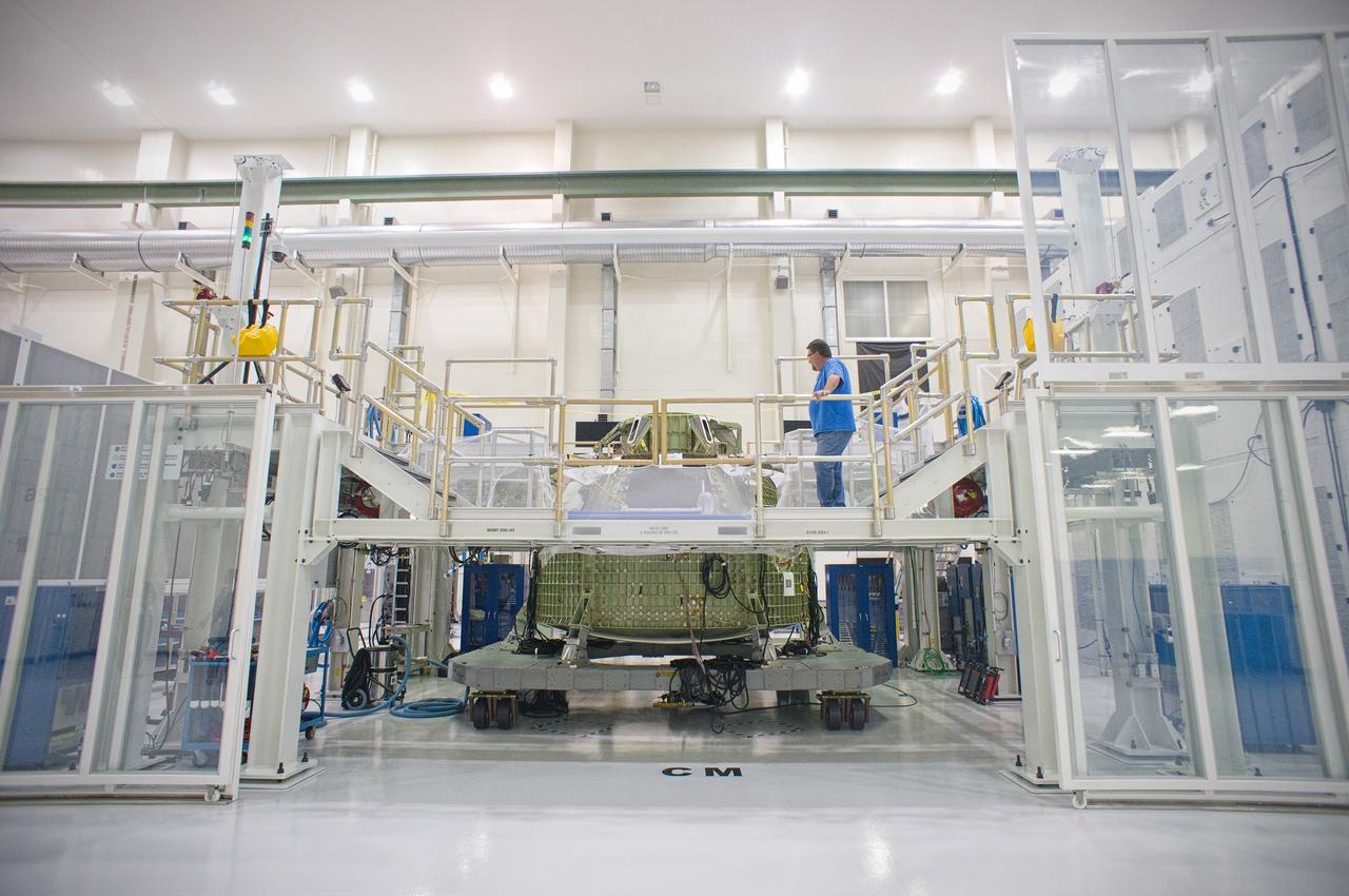 The Exploration Flight Test-1 (EFT-1) Orion service module in the Operations and Checkout (O&amp;C) Building at NASA’s Kennedy Space Center on Dec. 31, 2011. Part of Batch image transfer from Flickr. 