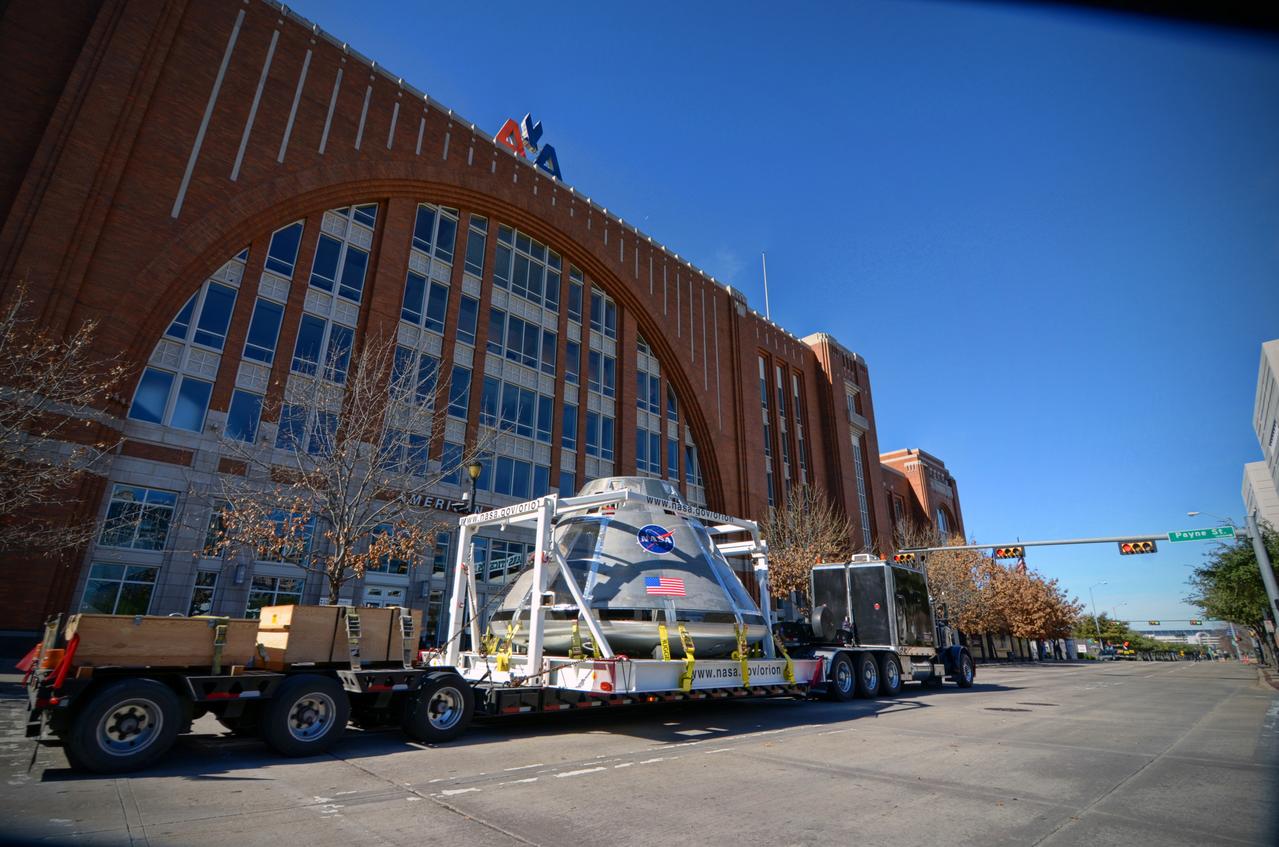 The Orion Pad Abort-1 pathfinder on display at an event outside American Airlines Center in Dallas on Jan. 27, 2012. Part of Batch image transfer from Flickr.