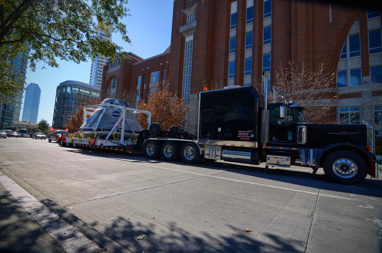 The Orion Pad Abort-1 pathfinder on display at an event outside American Airlines Center in Dallas on Jan. 27, 2012. Part of Batch image transfer from Flickr. 