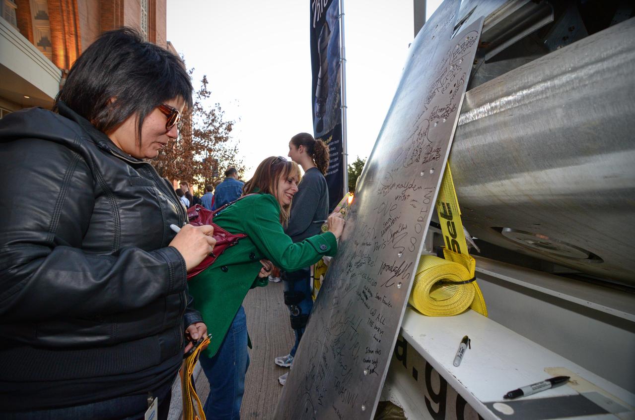The Orion Pad Abort-1 pathfinder on display at an event outside American Airlines Center in Dallas on Jan. 27, 2012. Part of Batch image transfer from Flickr. 