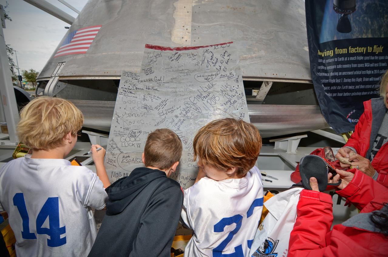 The Orion Pad Abort-1 pathfinder on display at an event outside American Airlines Center in Dallas on Jan. 27, 2012. Part of Batch image transfer from Flickr.