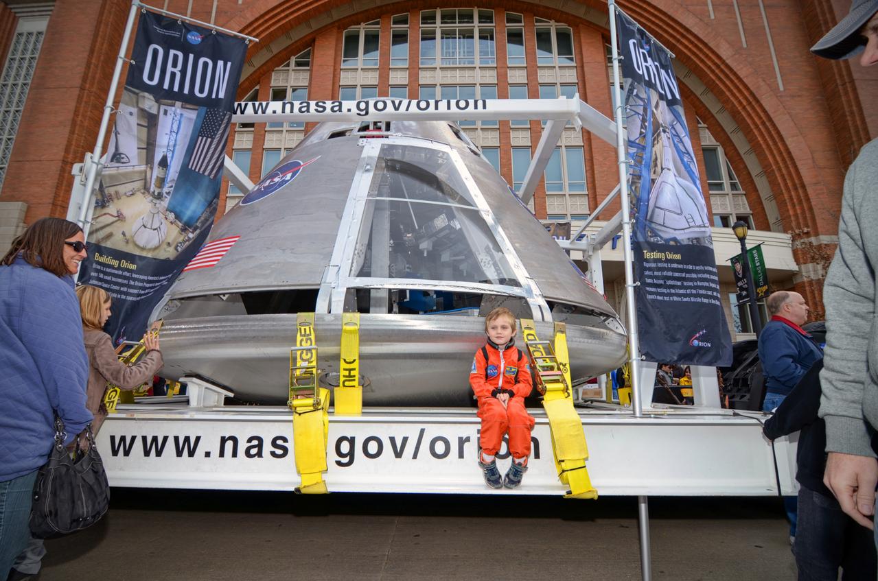 The Orion Pad Abort-1 pathfinder on display at an event outside American Airlines Center in Dallas on Jan. 27, 2012. Part of Batch image transfer from Flickr. 
