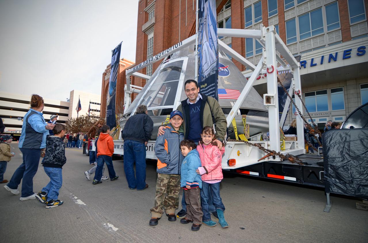 The Orion Pad Abort-1 pathfinder on display at an event outside American Airlines Center in Dallas on Jan. 27, 2012. Part of Batch image transfer from Flickr.