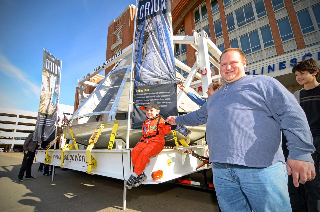 The Orion Pad Abort-1 pathfinder on display at an event outside American Airlines Center in Dallas on Jan. 27, 2012. Part of Batch image transfer from Flickr.