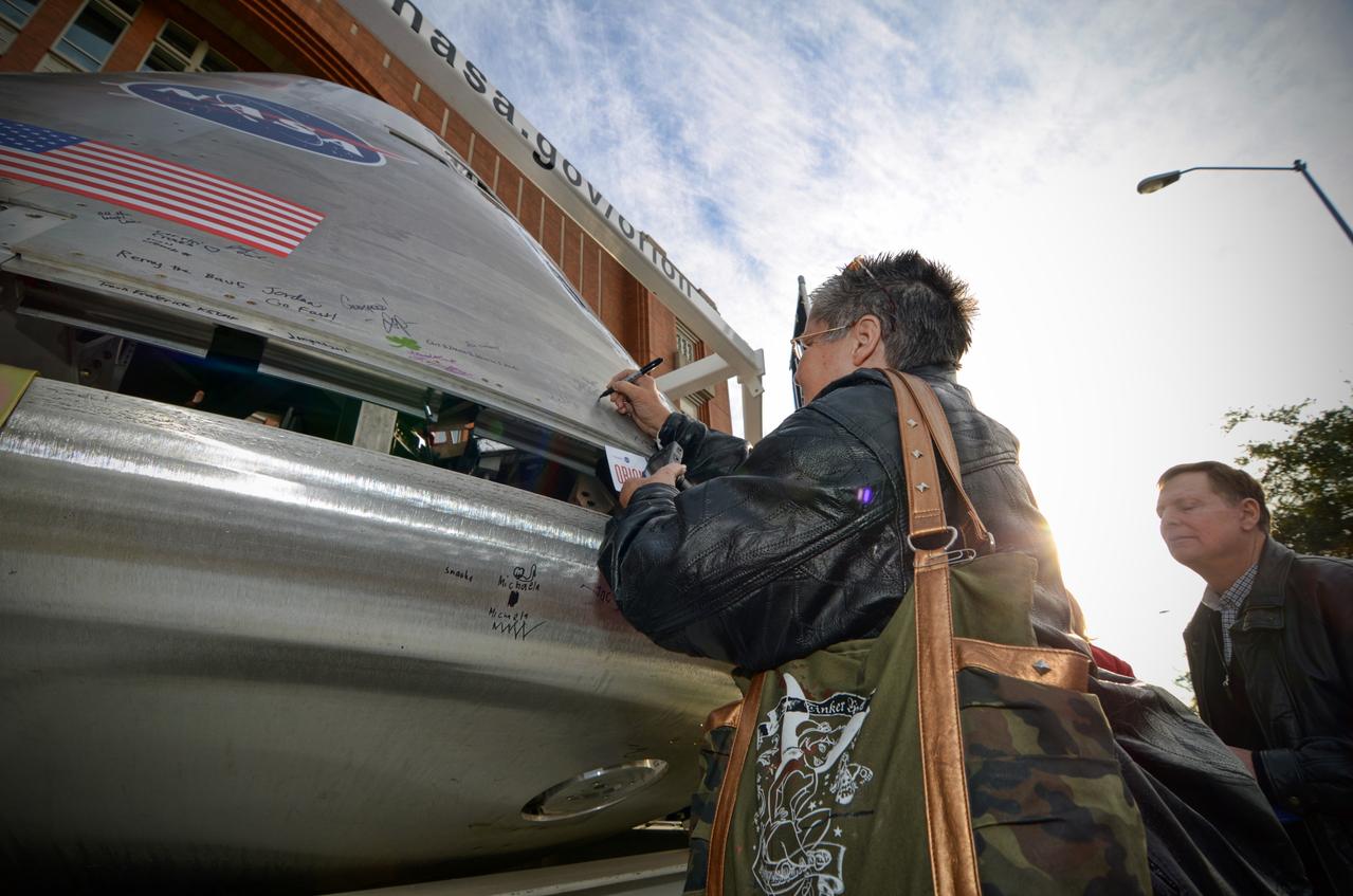 The Orion Pad Abort-1 pathfinder on display at an event outside American Airlines Center in Dallas on Jan. 27, 2012. Part of Batch image transfer from Flickr.