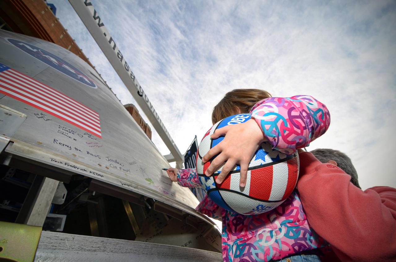 The Orion Pad Abort-1 pathfinder on display at an event outside American Airlines Center in Dallas on Jan. 27, 2012. Part of Batch image transfer from Flickr. 