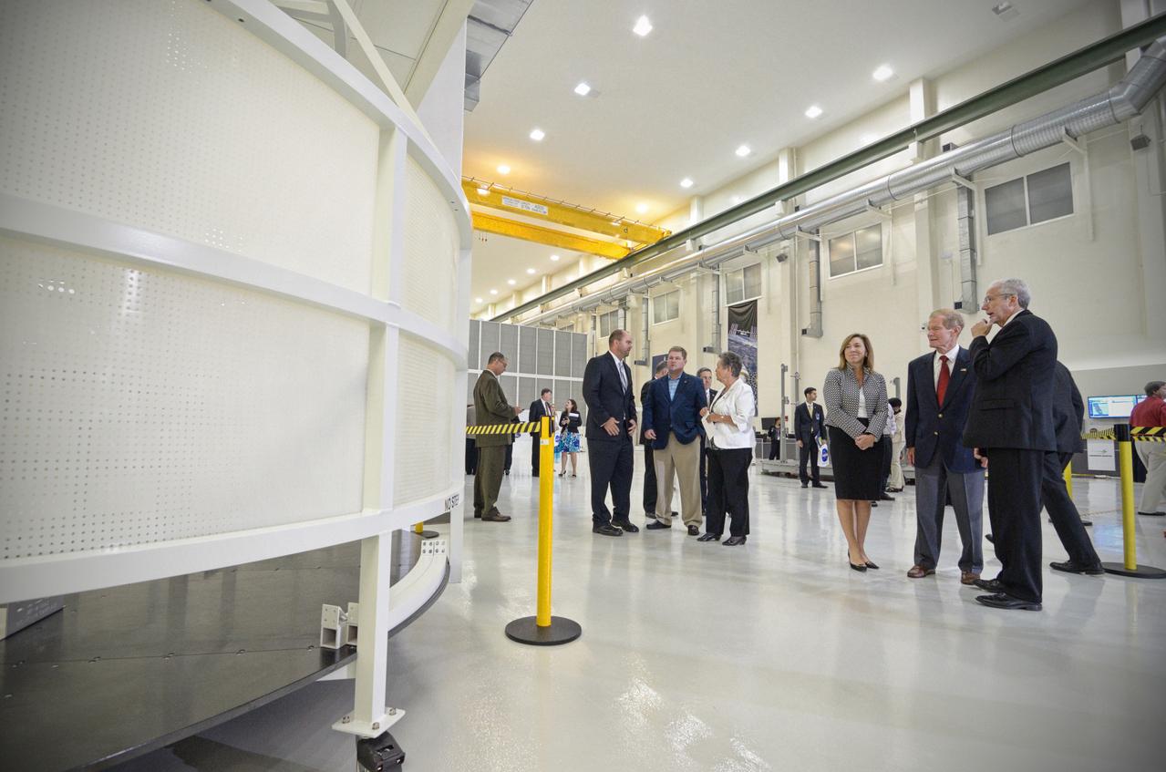The Orion crew module pressure vessel for Exploration Flight Test-1 (EFT-1) is unveiled at a ceremony at the Operations and Checkout (O&amp;C) Building at NASA’s Kennedy Space Center in Florida on July 2, 2012. Part of Batch image transfer from Flickr. 