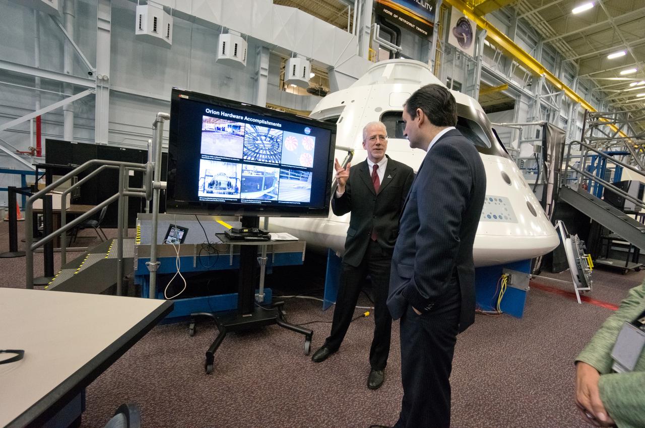 U.S. Senator for Texas Ted Cruz visits Orion at the Johnson Space Center in Houston on Feb. 8, 2013. Orion Program Manager Mark Geyer discussed Orion progress with the Senator. Part of Batch image transfer from Flickr.