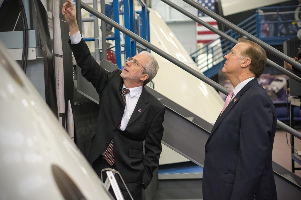 Congressman Steve Stockman, Texas 36th district, and Congressman Randy Weber, Texas 14th district, visit NASA’s Johnson Space Center in Houston on Feb. 20, 2013. Orion Program Manager Mark Geyer discussed the status and accomplishments of the Orion program.  Part of Batch image transfer from Flickr.