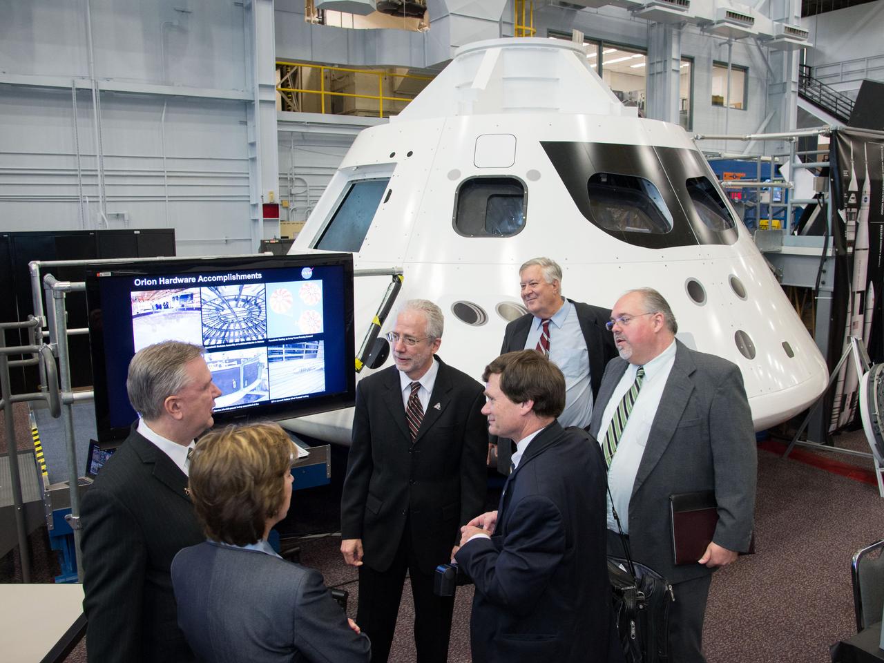 Congressman Steve Stockman, Texas 36th district, and Congressman Randy Weber, Texas 14th district, visit NASA’s Johnson Space Center in Houston on Feb. 20, 2013. Orion Program Manager Mark Geyer and Johnson Space Center Director Dr. Ellen Ochoa discussed the status and accomplishments of the Orion program.  Part of Batch image transfer from Flickr.