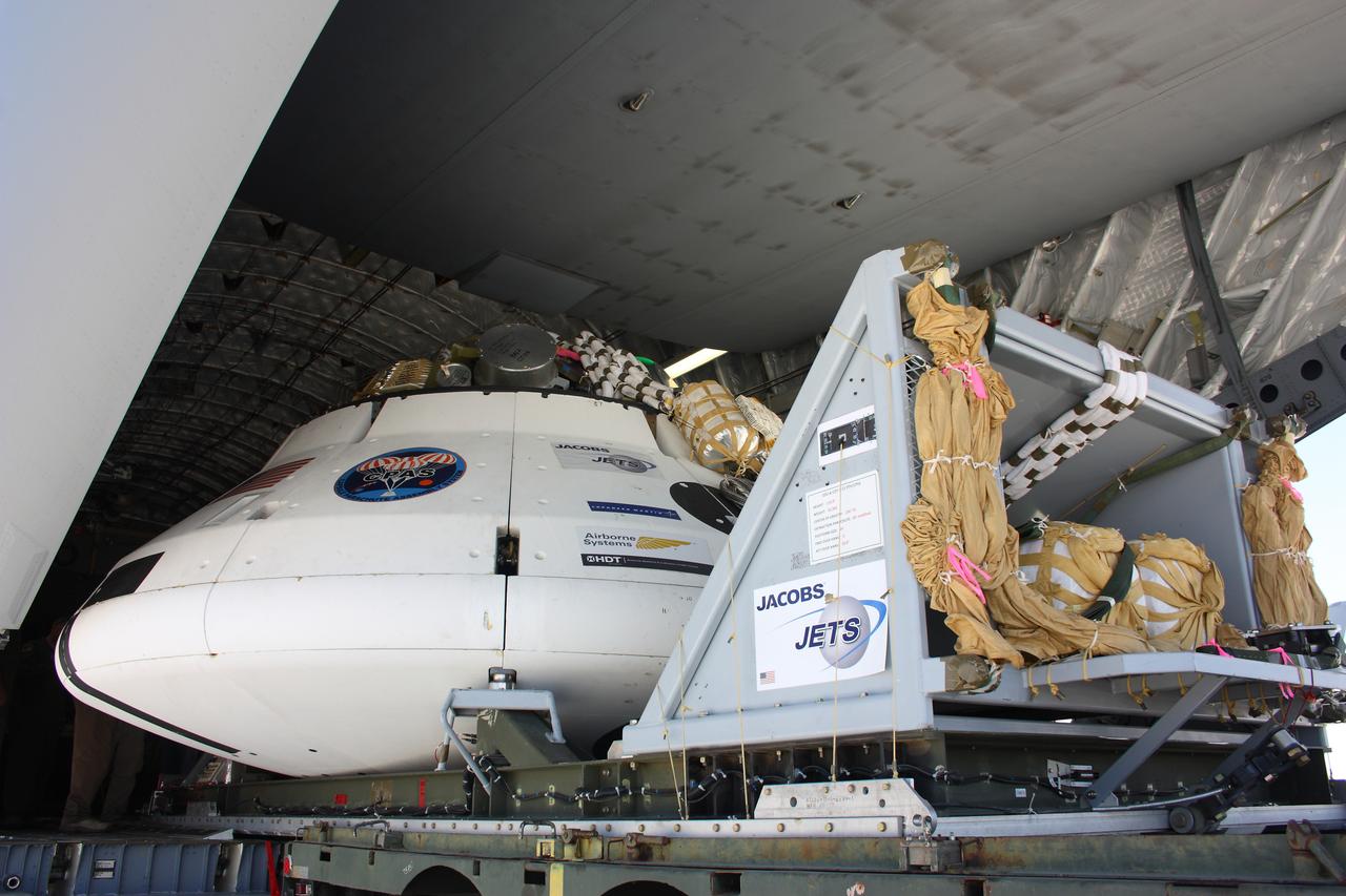 Teams peform Orion Parachute Test Vehicle (PTV) loading operations on July 22, 2013 in preparation for the July 24 parachute drop test at the U.S. Army Yuma Proving Ground in Arizona. Part of Batch image transfer from Flickr.