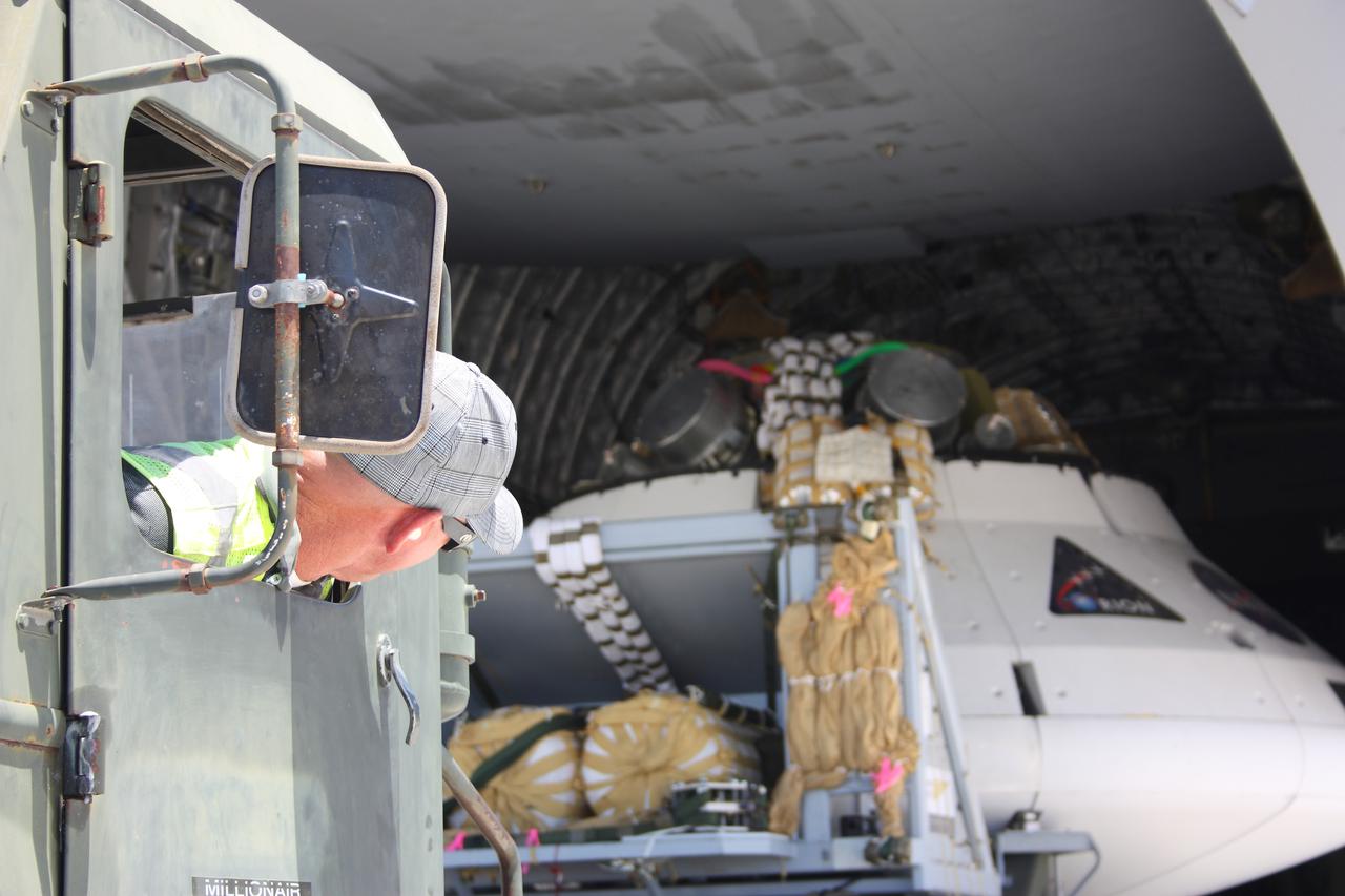 Teams peform Orion Parachute Test Vehicle (PTV) loading operations on July 22, 2013 in preparation for the July 24 parachute drop test at the U.S. Army Yuma Proving Ground in Arizona. Part of Batch image transfer from Flickr.