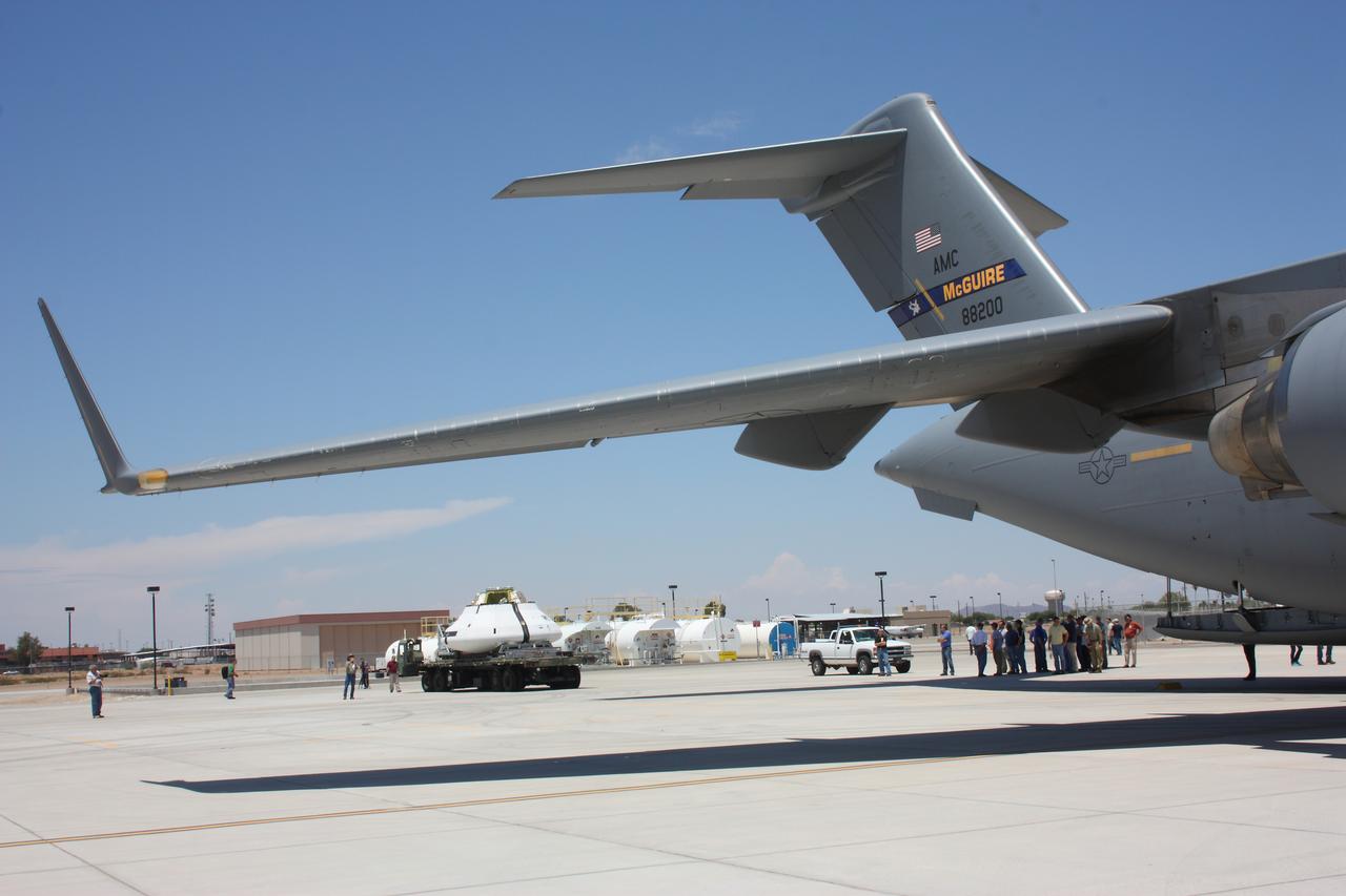 Teams peform Orion Parachute Test Vehicle (PTV) loading operations on July 22, 2013 in preparation for the July 24 parachute drop test at the U.S. Army Yuma Proving Ground in Arizona. Part of Batch image transfer from Flickr.