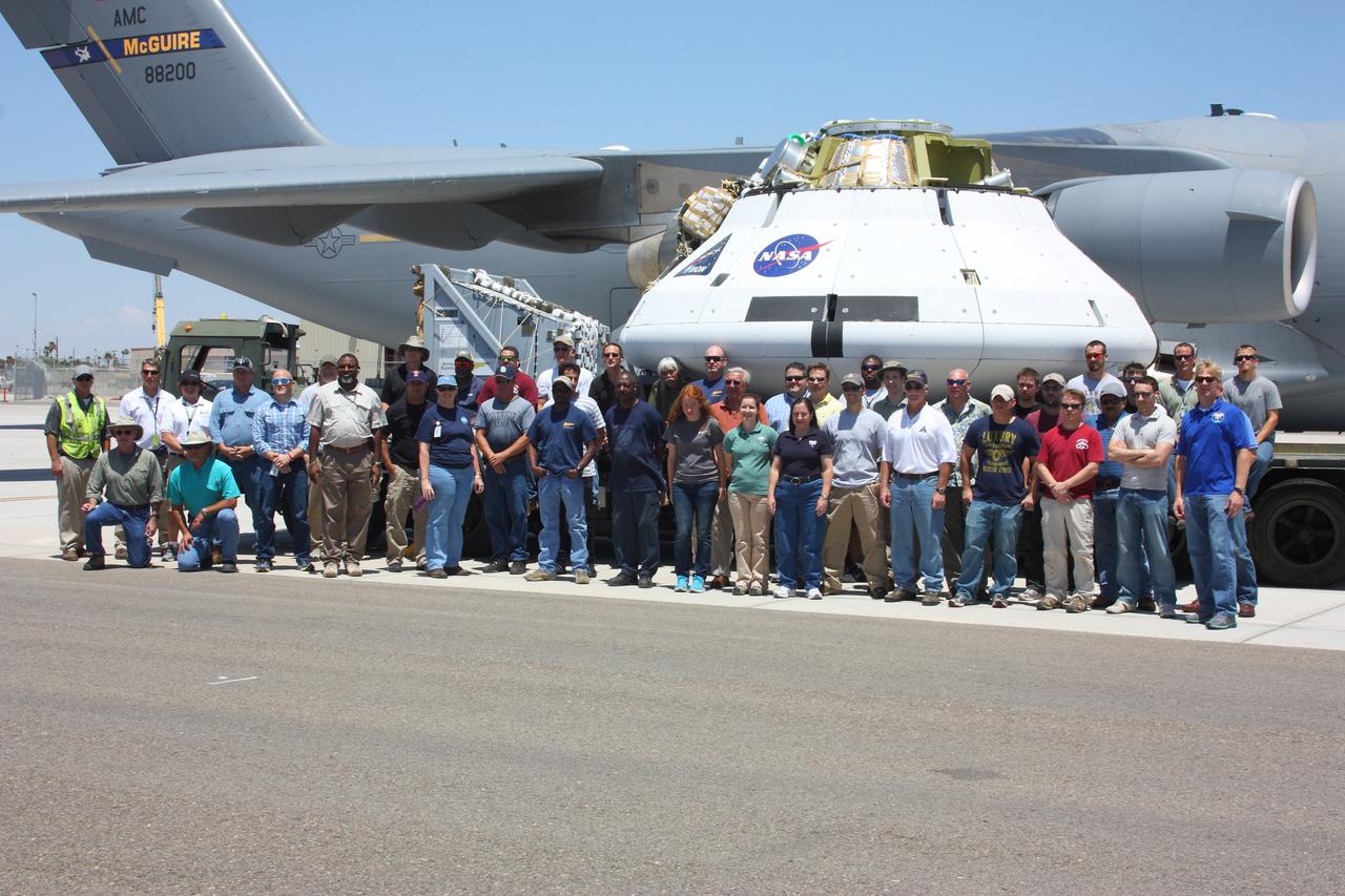 Teams peform Orion Parachute Test Vehicle (PTV) loading operations on July 22, 2013 in preparation for the July 24 parachute drop test at the U.S. Army Yuma Proving Ground in Arizona. Part of Batch image transfer from Flickr.