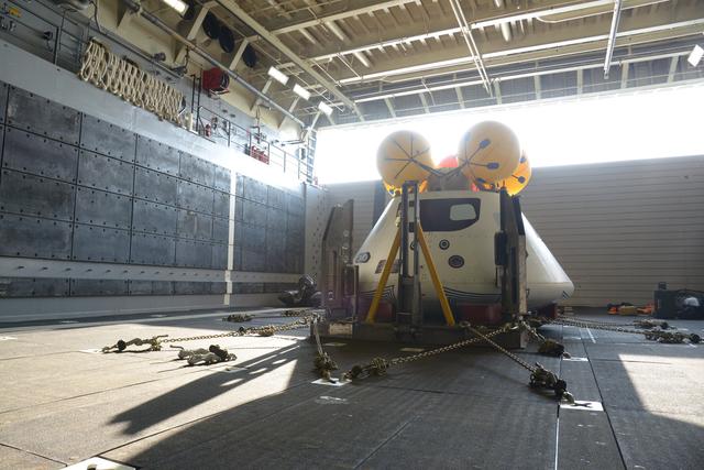 NASA image: Orion stationary recovery test at Norfolk Naval Base in Virginia