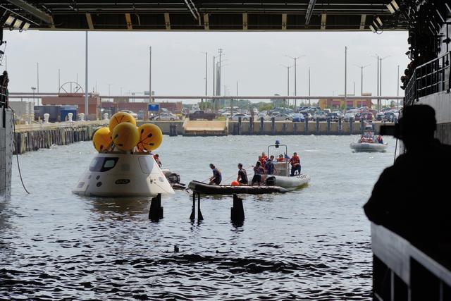 NASA image: Orion stationary recovery test at Norfolk Naval Base in Virginia