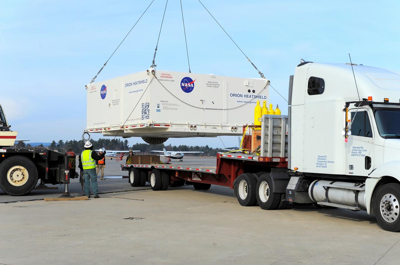 NASA's Super Guppy transport plane transports the Exploration Flight Test-1 (EFT-1) Orion heat shield from Manchester, NH to the Kennedy Space Center in Florida on Dec. 4, 2013. Part of Batch image transfer from Flickr.