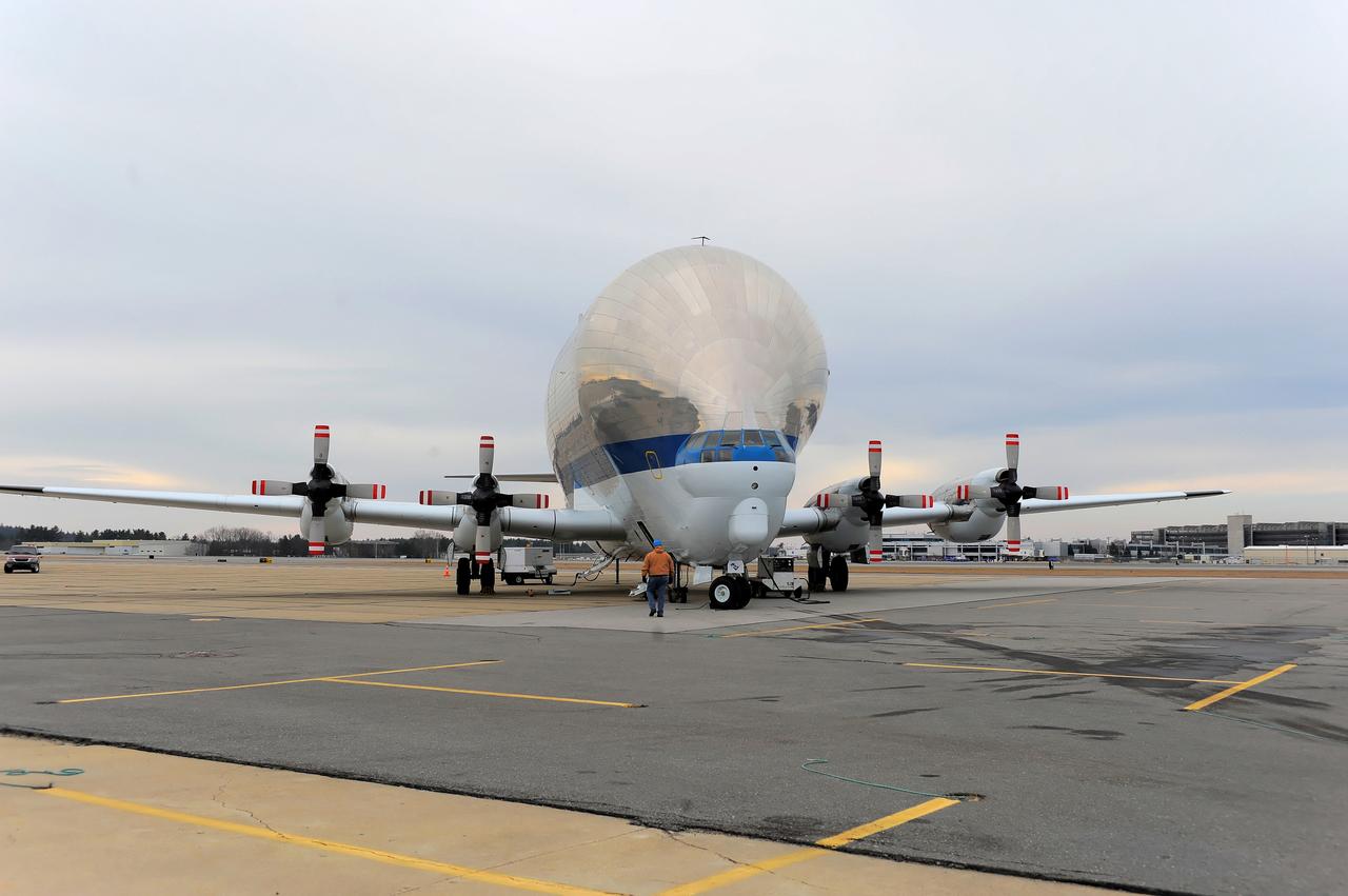 NASA's Super Guppy transport plane transports the Exploration Flight Test-1 (EFT-1) Orion heat shield from Manchester, NH to the Kennedy Space Center in Florida on Dec. 4, 2013. Part of Batch image transfer from Flickr.