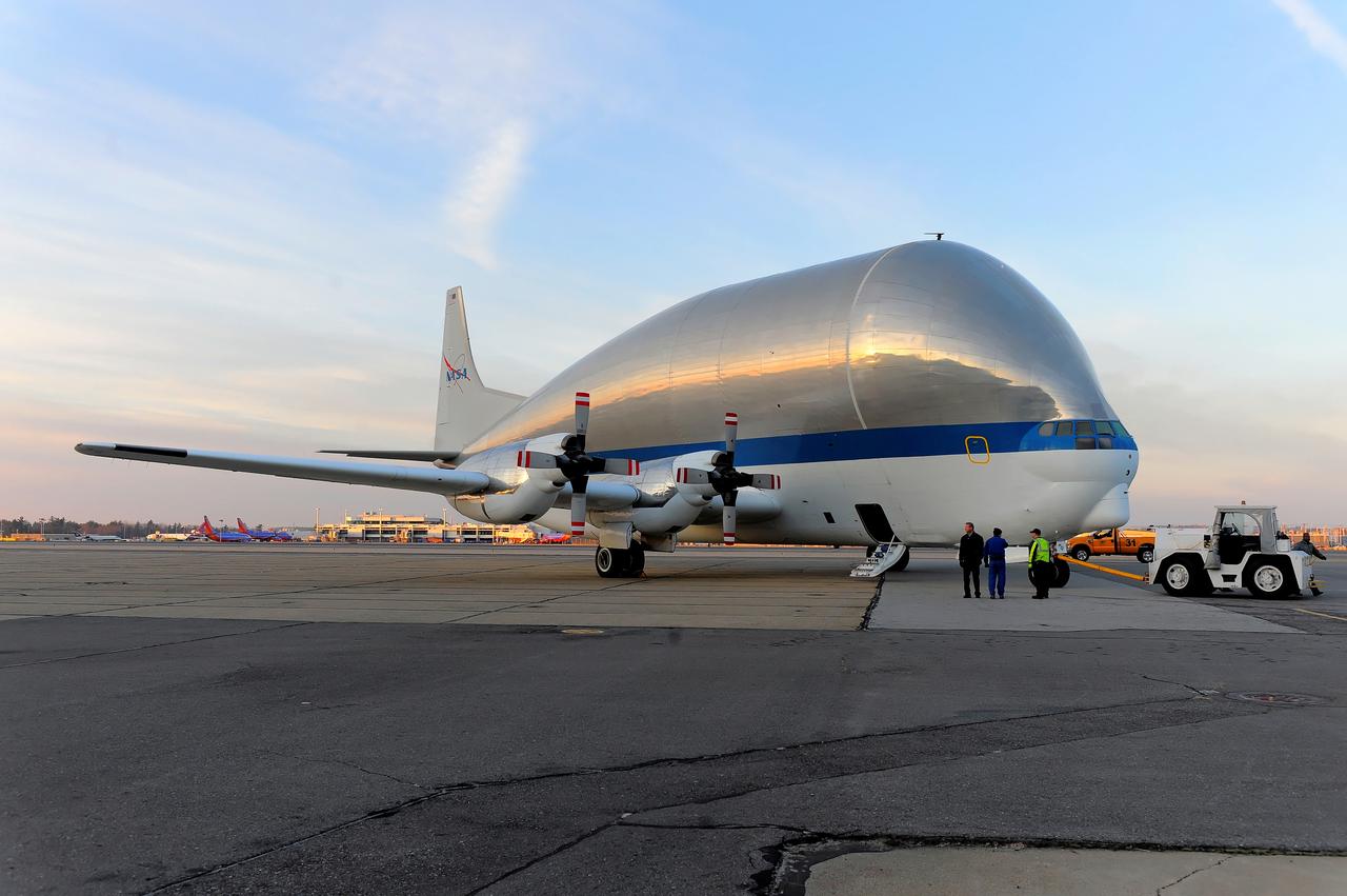 NASA's Super Guppy transport plane transports the Exploration Flight Test-1 (EFT-1) Orion heat shield from Manchester, NH to the Kennedy Space Center in Florida on Dec. 4, 2013. Part of Batch image transfer from Flickr.