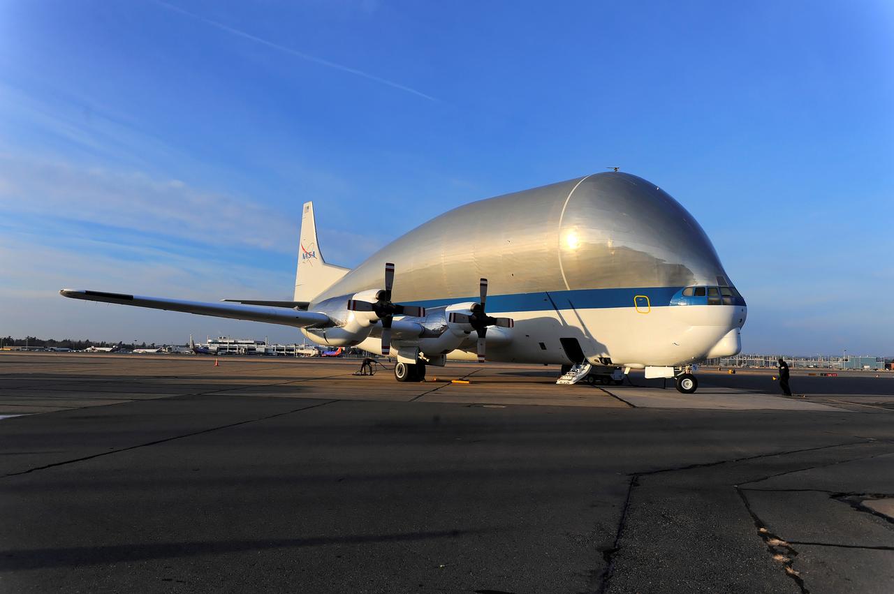 NASA's Super Guppy transport plane transports the Exploration Flight Test-1 (EFT-1) Orion heat shield from Manchester, NH to the Kennedy Space Center in Florida on Dec. 4, 2013. Part of Batch image transfer from Flickr.