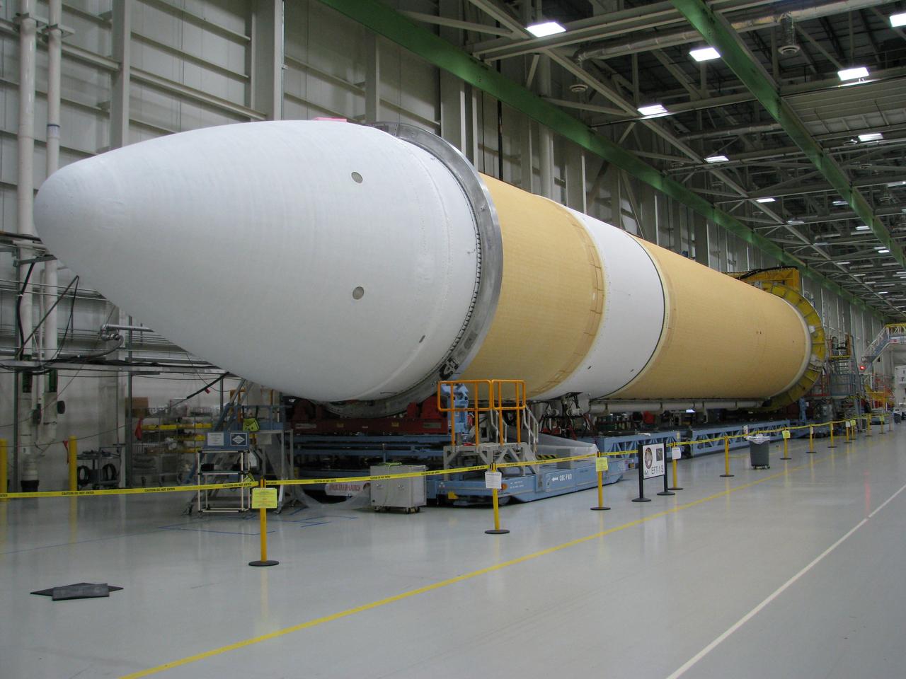 The Delta IV Heavy launch vehicle used to launch Orion on Exploration Flight Test-1 (EFT-1) is assembled at the United Launch Alliance facility in Decatur, AL on Dec. 11, 2013. Part of Batch image transfer from Flickr.