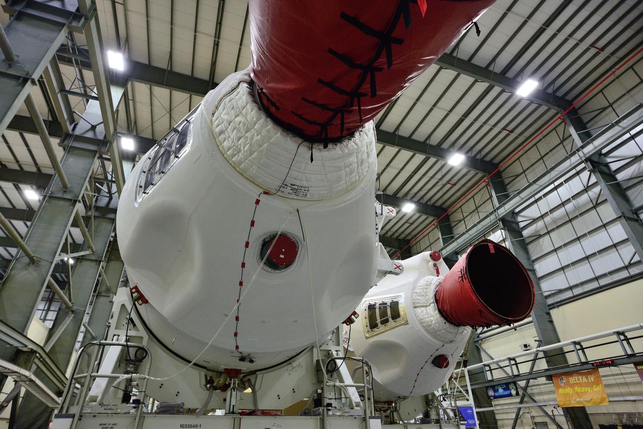 The boosters for the ULA Delta IV Heavy used to launch Orion on Exploration Flight Test-1 (EFT-1) undergo work at Kennedy Space Center in Florida on March 20, 2014. Part of Batch image transfer from Flickr.
