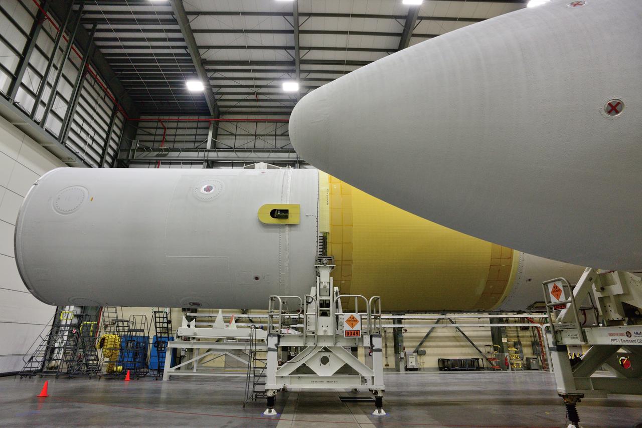 The boosters for the ULA Delta IV Heavy used to launch Orion on Exploration Flight Test-1 (EFT-1) undergo work at Kennedy Space Center in Florida on March 20, 2014. Part of Batch image transfer from Flickr.