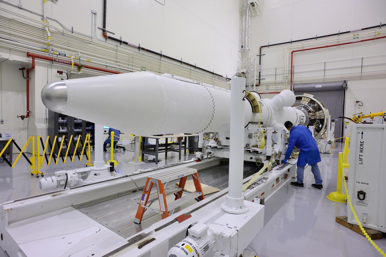 The Orion launch abort system for Exploration Flight Test-1 (EFT-1) is assembled in the Launch Abort System Facility (LASF) at Kennedy Space Center on March 20, 2014. Part of Batch image transfer from Flickr.