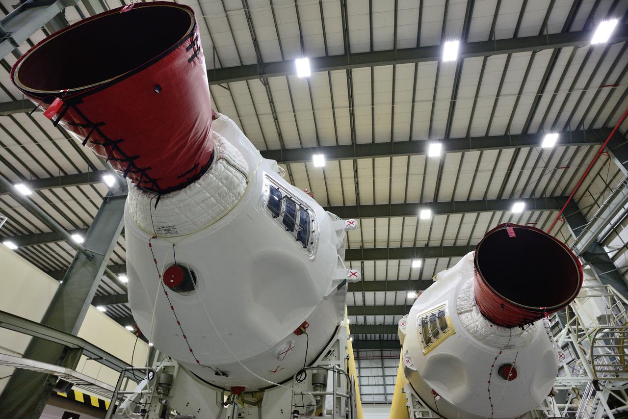 The boosters for the ULA Delta IV Heavy used to launch Orion on Exploration Flight Test-1 (EFT-1) undergo work at Kennedy Space Center in Florida on March 20, 2014. Part of Batch image transfer from Flickr.