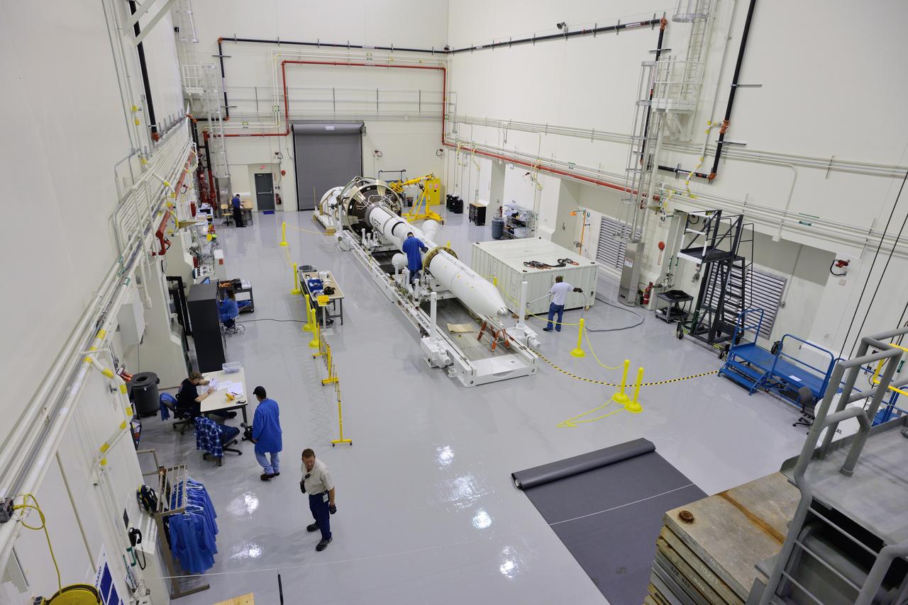 The Orion launch abort system for Exploration Flight Test-1 (EFT-1) is assembled in the Launch Abort System Facility (LASF) at Kennedy Space Center on March 20, 2014. Part of Batch image transfer from Flickr.