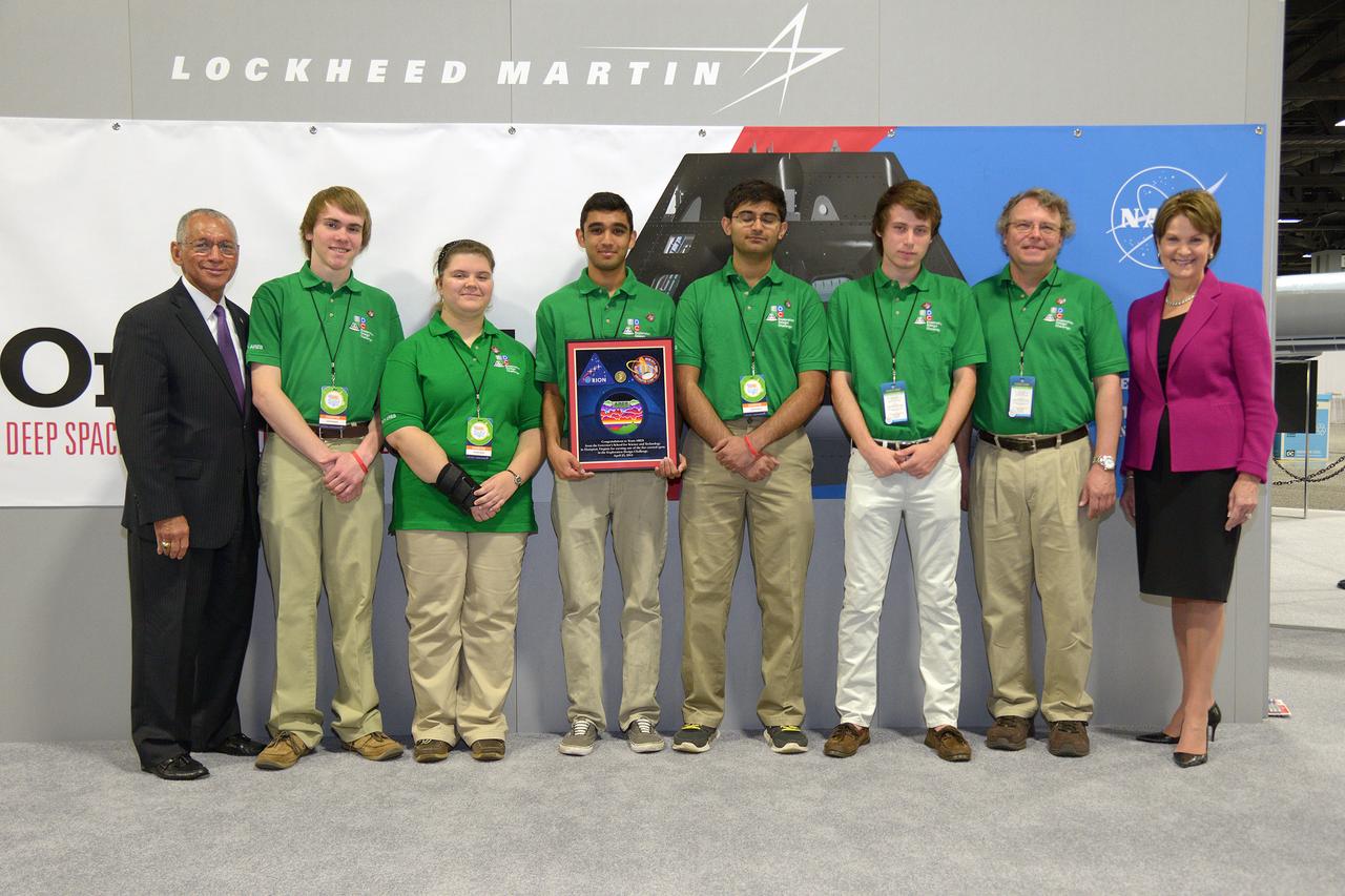 The winner of the high school portion of the Exploration Design Challenge is announced at the USA Science and Engineering Festival in Washington on April 25, 2014. Group photo of students. Part of Batch image transfer from Flickr.
