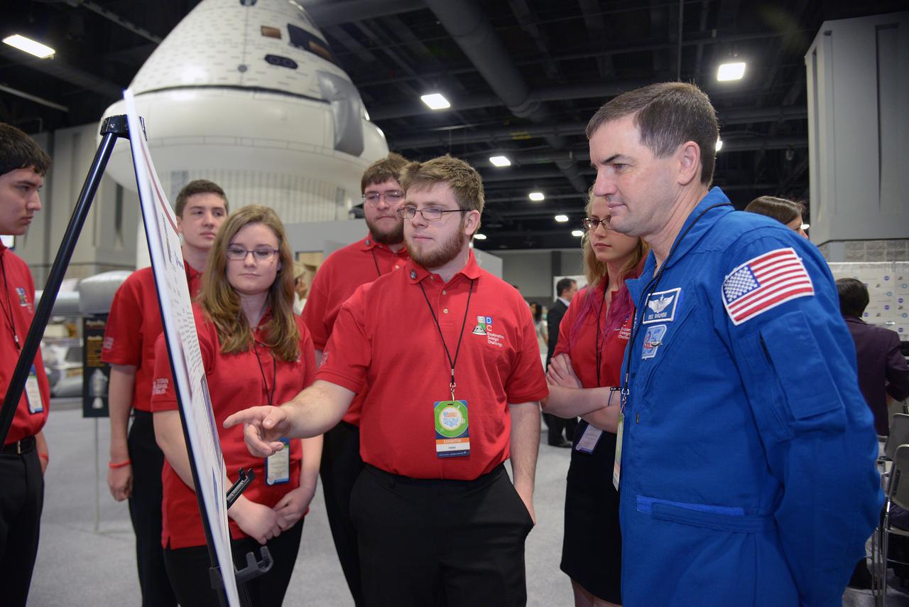 The winner of the high school portion of the Exploration Design Challenge is announced at the USA Science and Engineering Festival in Washington on April 25, 2014. Astronaut Rex Walheim speaks to students. Part of Batch image transfer from Flickr.