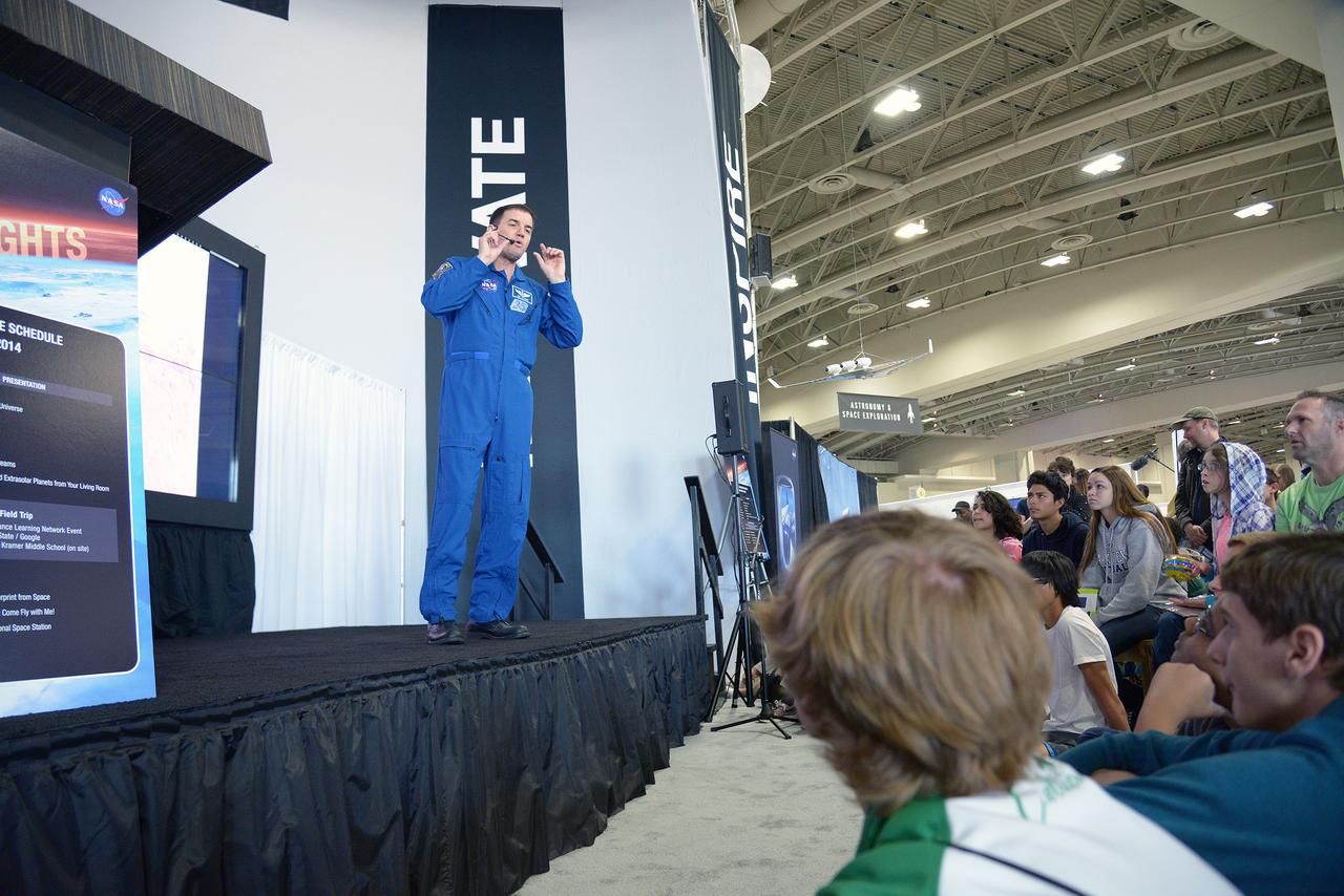 Astronaut Rex Walheim meets students at the USA Science and Engineering Festival in Washington on April 25, 2014. Part of Batch image transfer from Flickr.