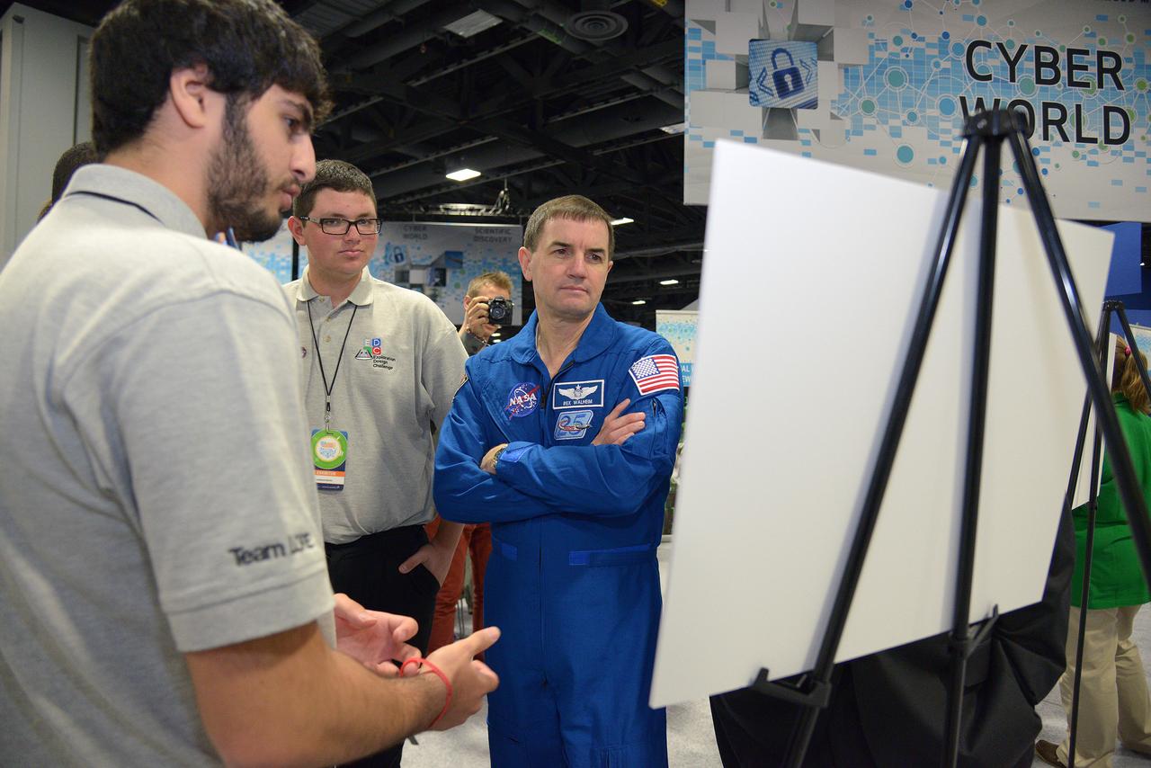 The winner of the high school portion of the Exploration Design Challenge is announced at the USA Science and Engineering Festival in Washington on April 25, 2014. Astronaut Rex Walheim speaks to students. Part of Batch image transfer from Flickr.