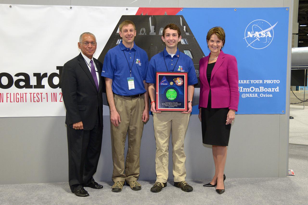The winner of the high school portion of the Exploration Design Challenge is announced at the USA Science and Engineering Festival in Washington on April 25, 2014. Group photo of students. Part of Batch image transfer from Flickr.