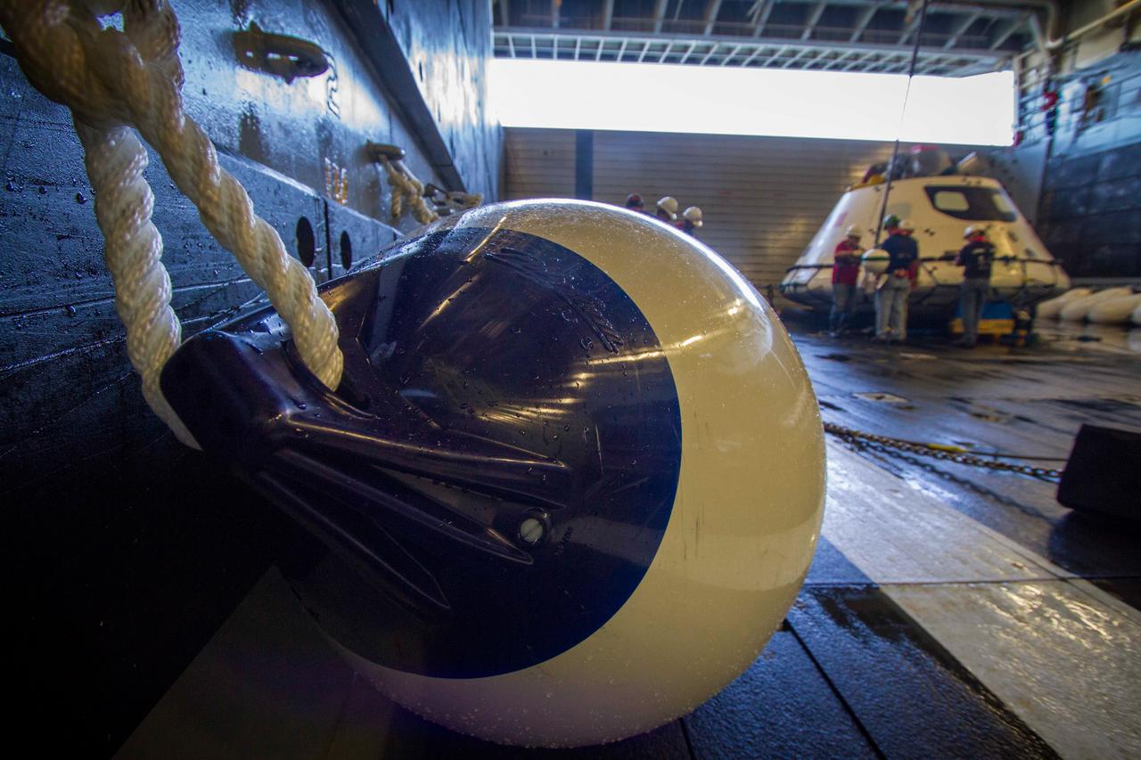 The well deck of the USS Anchorage, which NASA and the Navy use for Orion recovery tests on Sept. 15, 2014, can be flooded with water to allow Orion to float in following its splashdown when it returns from space.  Part of Batch image transfer from Flickr.
