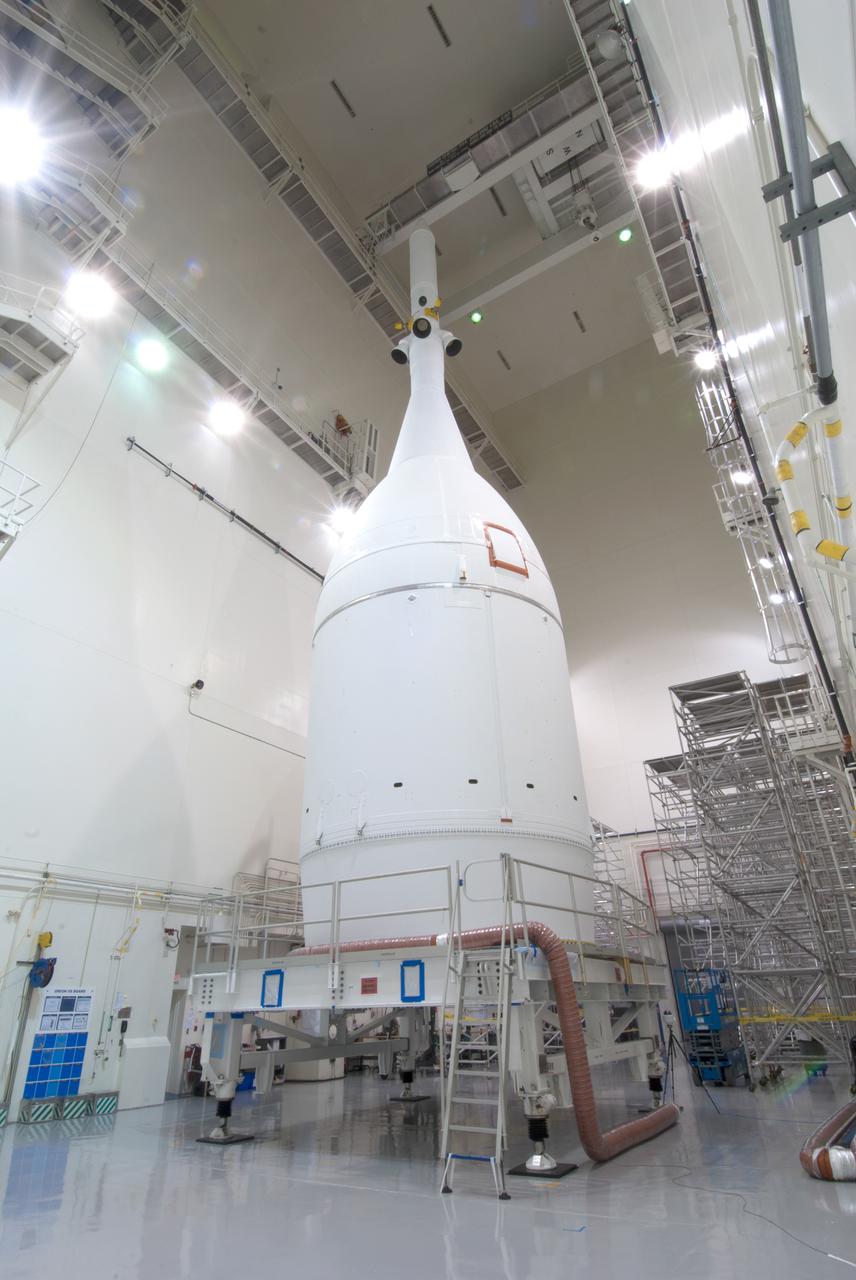 The Orion for Exploration Flight Test-1 (EFT-1) is complete and ready for flight inside the Launch Abort System Facility (LASF) at Kennedy Space Center in Florida on Nov. 4, 2014. Part of Batch image transfer from Flickr.
