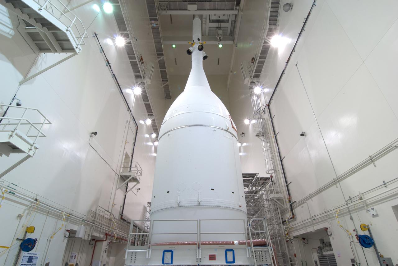 The Orion for Exploration Flight Test-1 (EFT-1) is complete and ready for flight inside the Launch Abort System Facility (LASF) at Kennedy Space Center in Florida on Nov. 4, 2014. Part of Batch image transfer from Flickr.