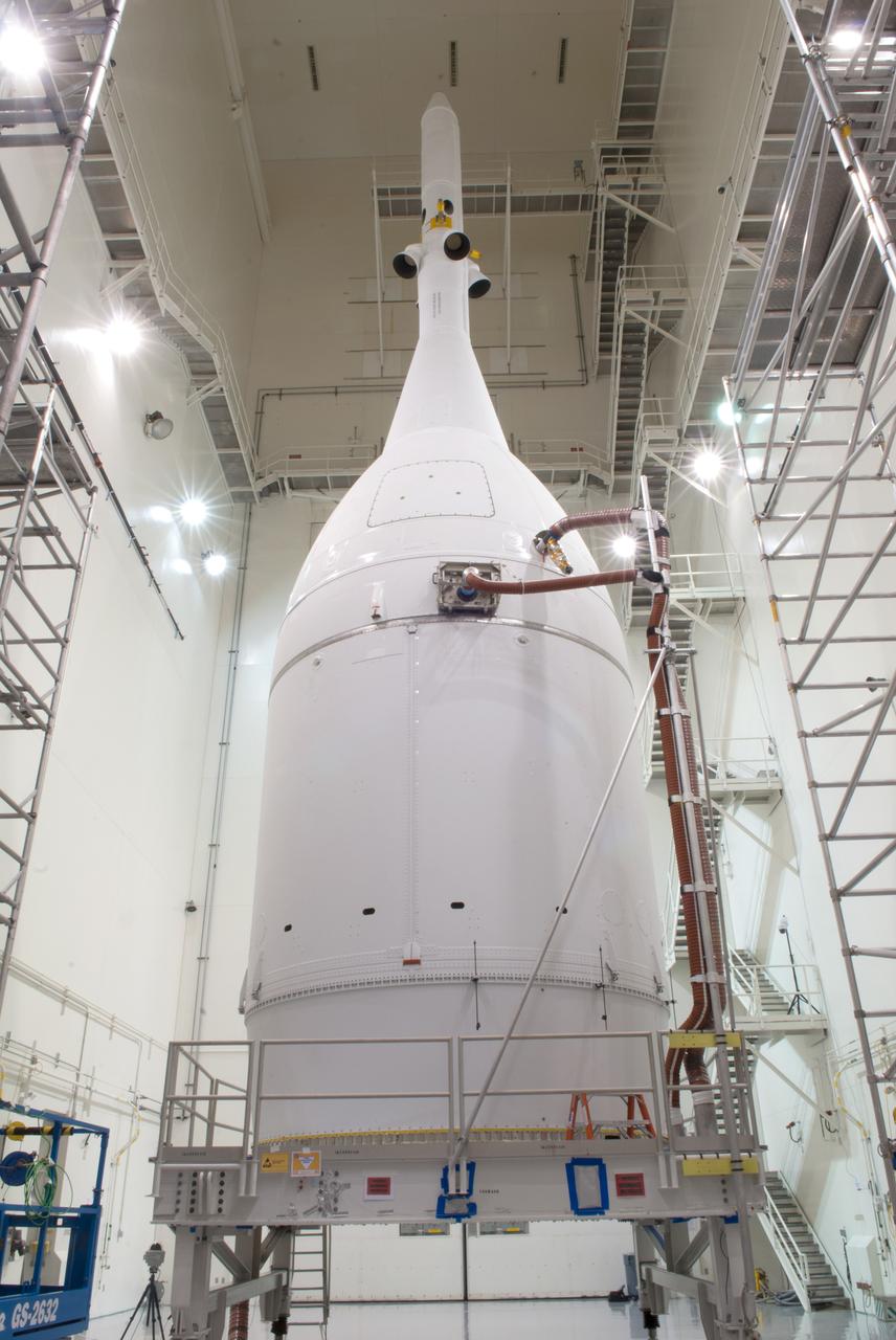 The Orion for Exploration Flight Test-1 (EFT-1) is complete and ready for flight inside the Launch Abort System Facility (LASF) at Kennedy Space Center in Florida on Nov. 4, 2014. Part of Batch image transfer from Flickr.