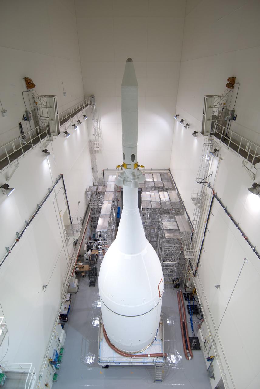 The Orion for Exploration Flight Test-1 (EFT-1) is complete and ready for flight inside the Launch Abort System Facility (LASF) at Kennedy Space Center in Florida on Nov. 4, 2014. Part of Batch image transfer from Flickr.