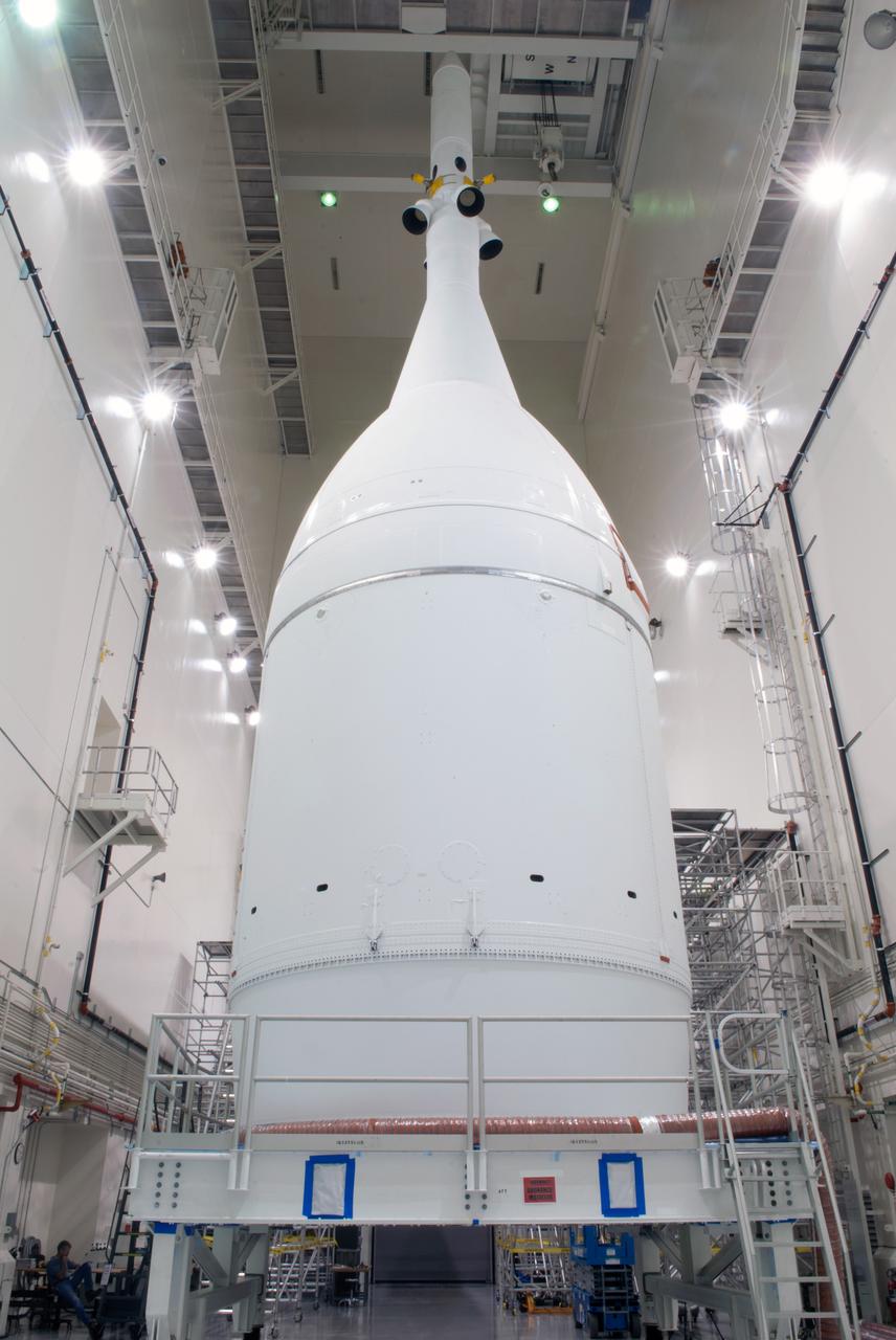 The Orion for Exploration Flight Test-1 (EFT-1) is complete and ready for flight inside the Launch Abort System Facility (LASF) at Kennedy Space Center in Florida on Nov. 4, 2014. Part of Batch image transfer from Flickr.