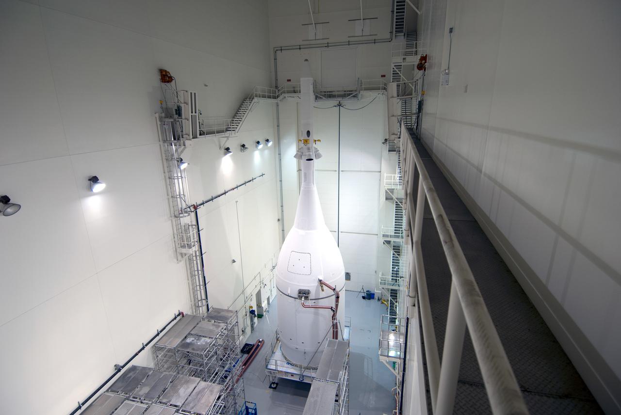 The Orion for Exploration Flight Test-1 (EFT-1) is complete and ready for flight inside the Launch Abort System Facility (LASF) at Kennedy Space Center in Florida on Nov. 4, 2014. Part of Batch image transfer from Flickr.