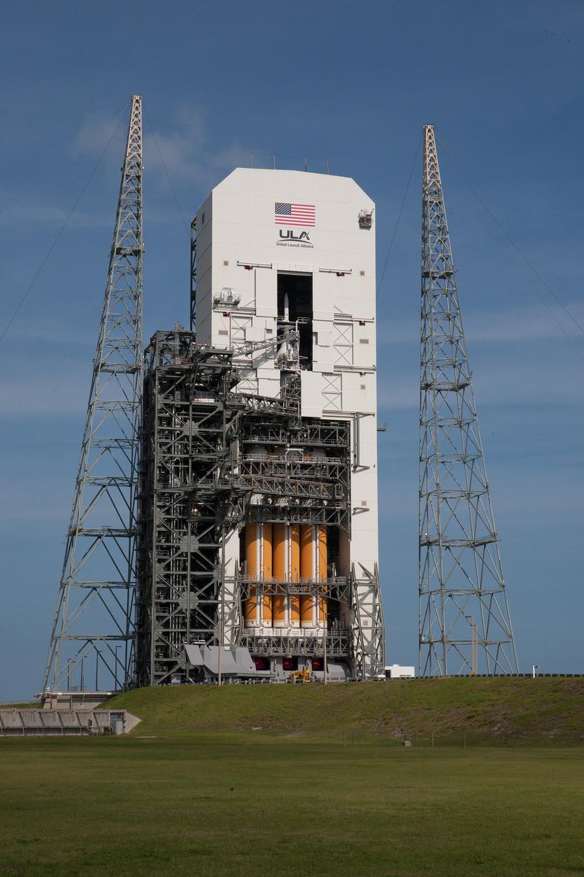 Exploration Flight Test-1 (EFT-1) Orion stacked on the Delta IV Heavy launch vehicle at United Launch Alliance Launch Complex 37B at Kennedy Space Center in Florida on Nov. 24, 2014.  Part of Batch image transfer from Flickr.