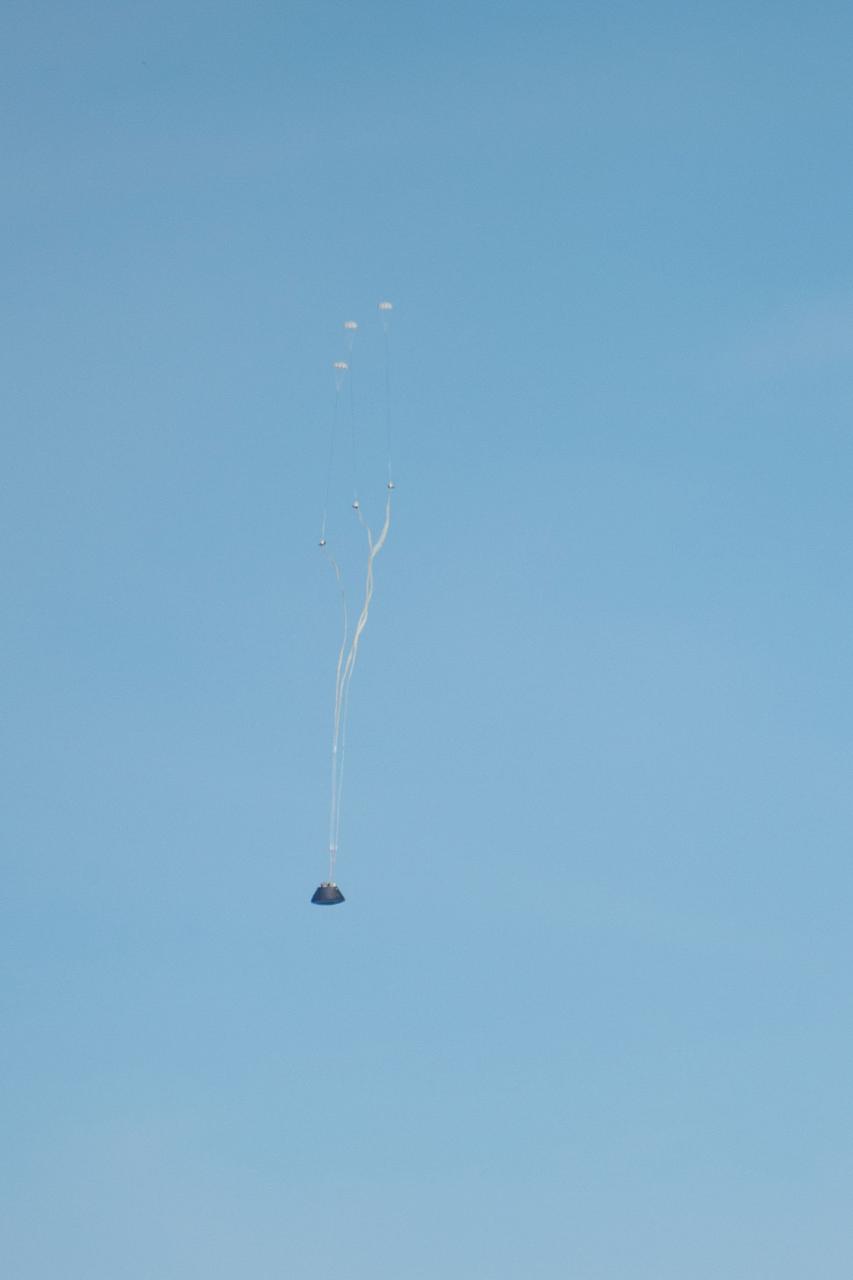 Orion's parachutes deploy as it returns to Earth after Exploration Flight Test-1 (EFT-1) on Dec. 5, 2014.  Part of Batch image transfer from Flickr.
